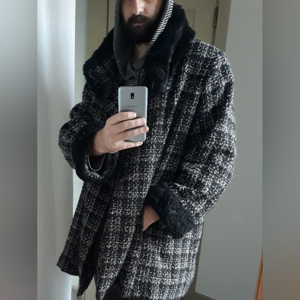 Apt. 9 Black/ White Tweed Coat With Faux Fur Trim